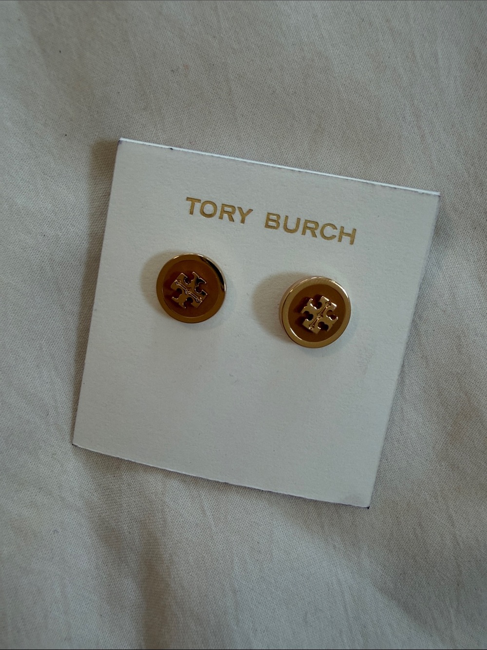 Tory Burch Gold Logo Round Button Stud Earrings